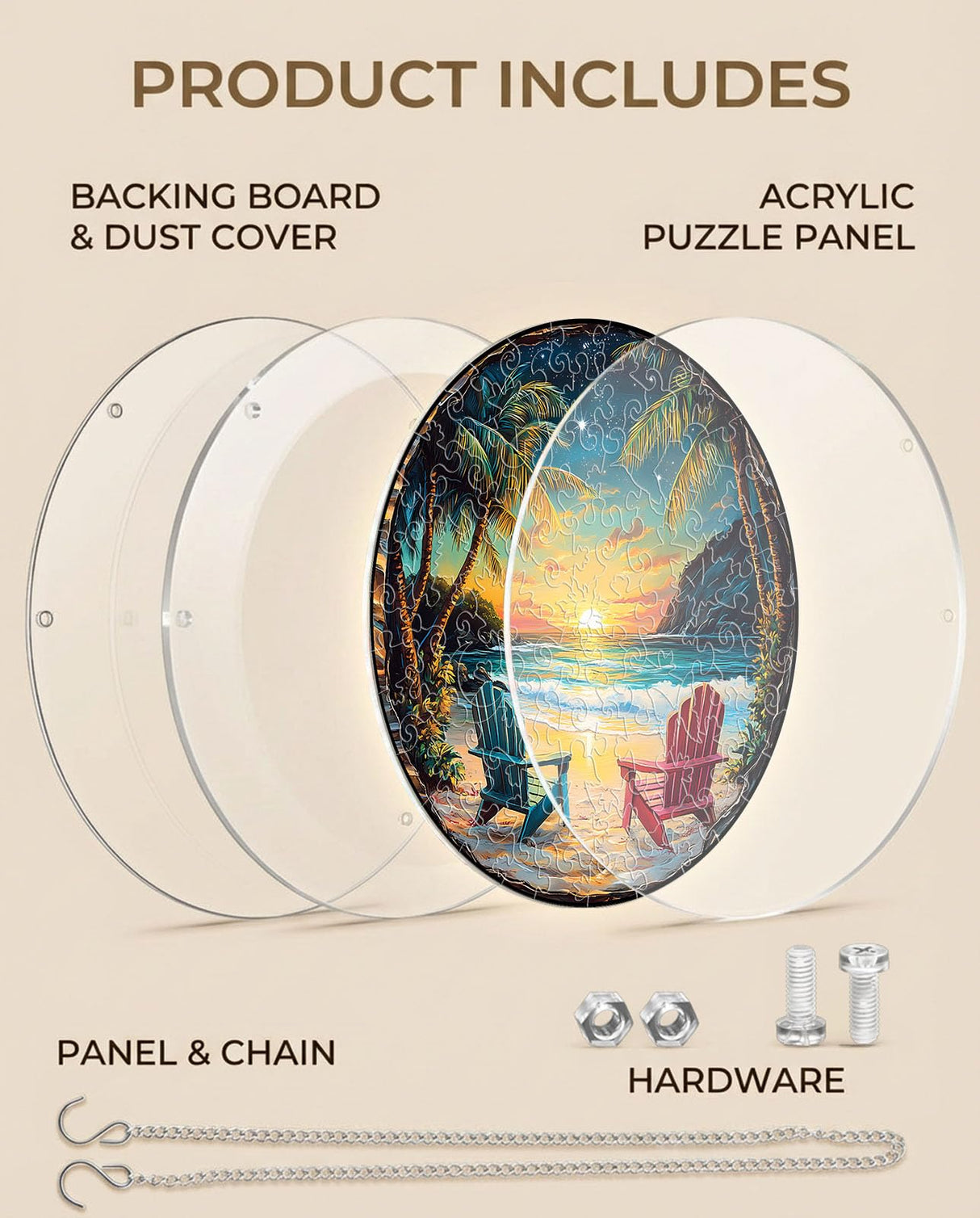 WOODBESTS Acrylic Jigsaw Puzzle Suncatcher 83 Pieces-Beach Vacation, DIY Acrylic Puzzle Sun Catcher, Window&Garden Decor, Unique Gifts for Mom, Women,Wife, Sisters, Aunt, Besties 7.4in