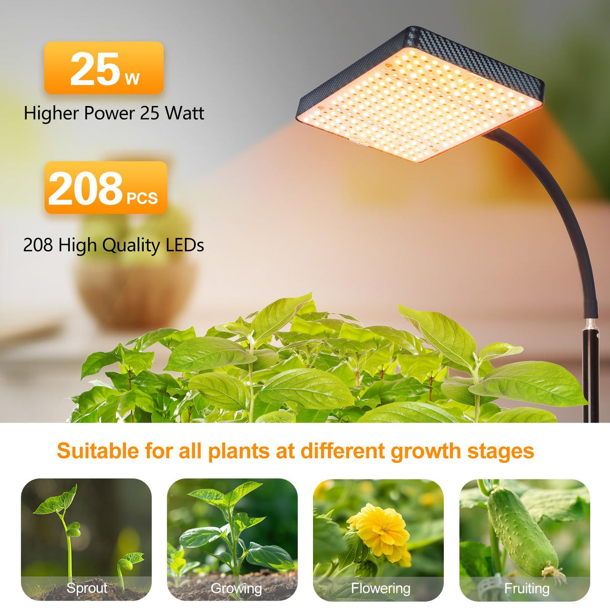 FECiDA 2026 Grow Lights with Upgraded Stand, Standing Grow Lights for Indoor Tall Plants, Bonsai Tree, 4/8/12/16/20 Hr Timer, 25 Watt Power Draw, NO Need Adapter, 24"-76" Height Adjustable