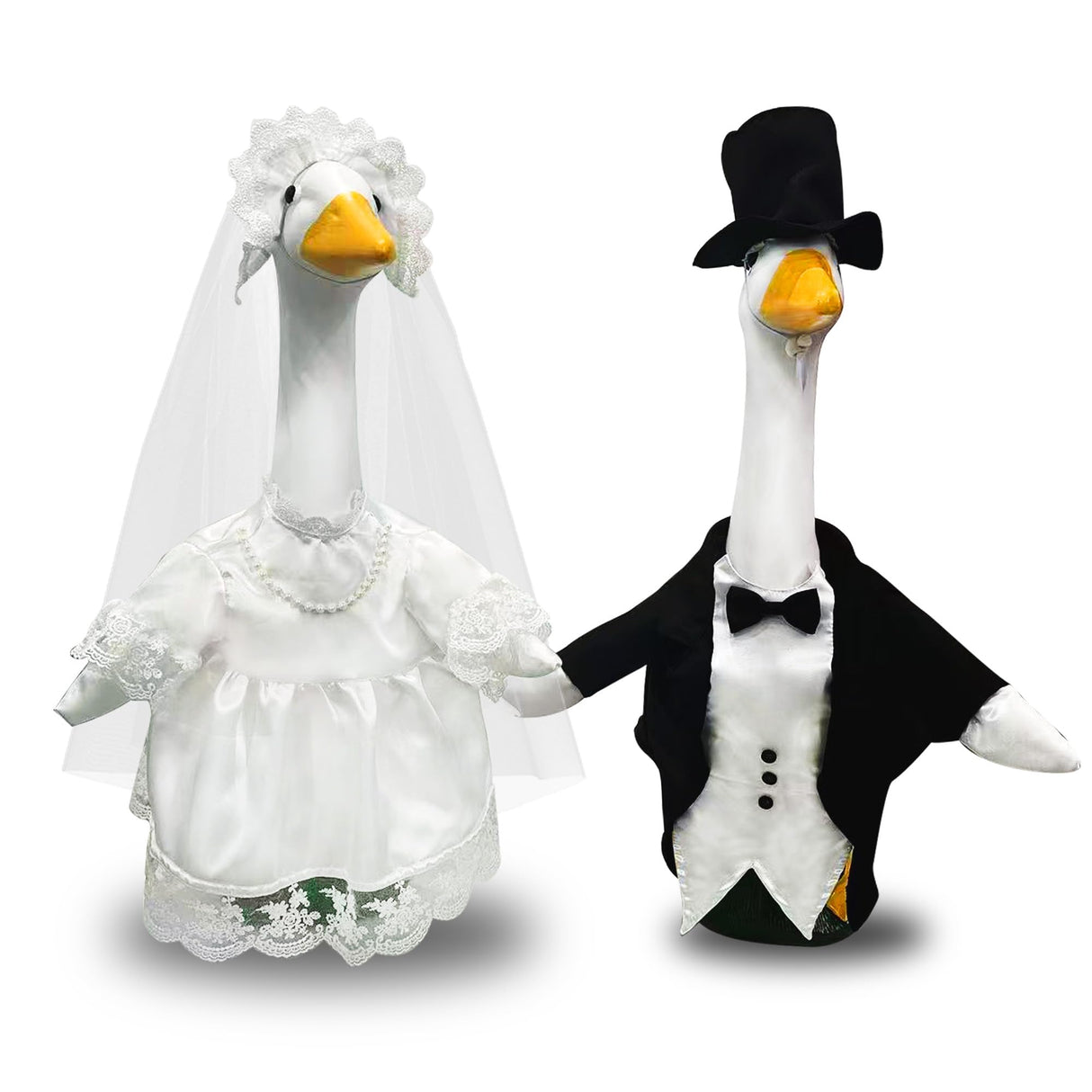 Frebento 2 Sets Porch Goose Wedding Outfit for 23'' Goose, Goose Couple Bride Groom Tuxedo Suit, Wedding Decor Gift for Couples Bridal Shower Party