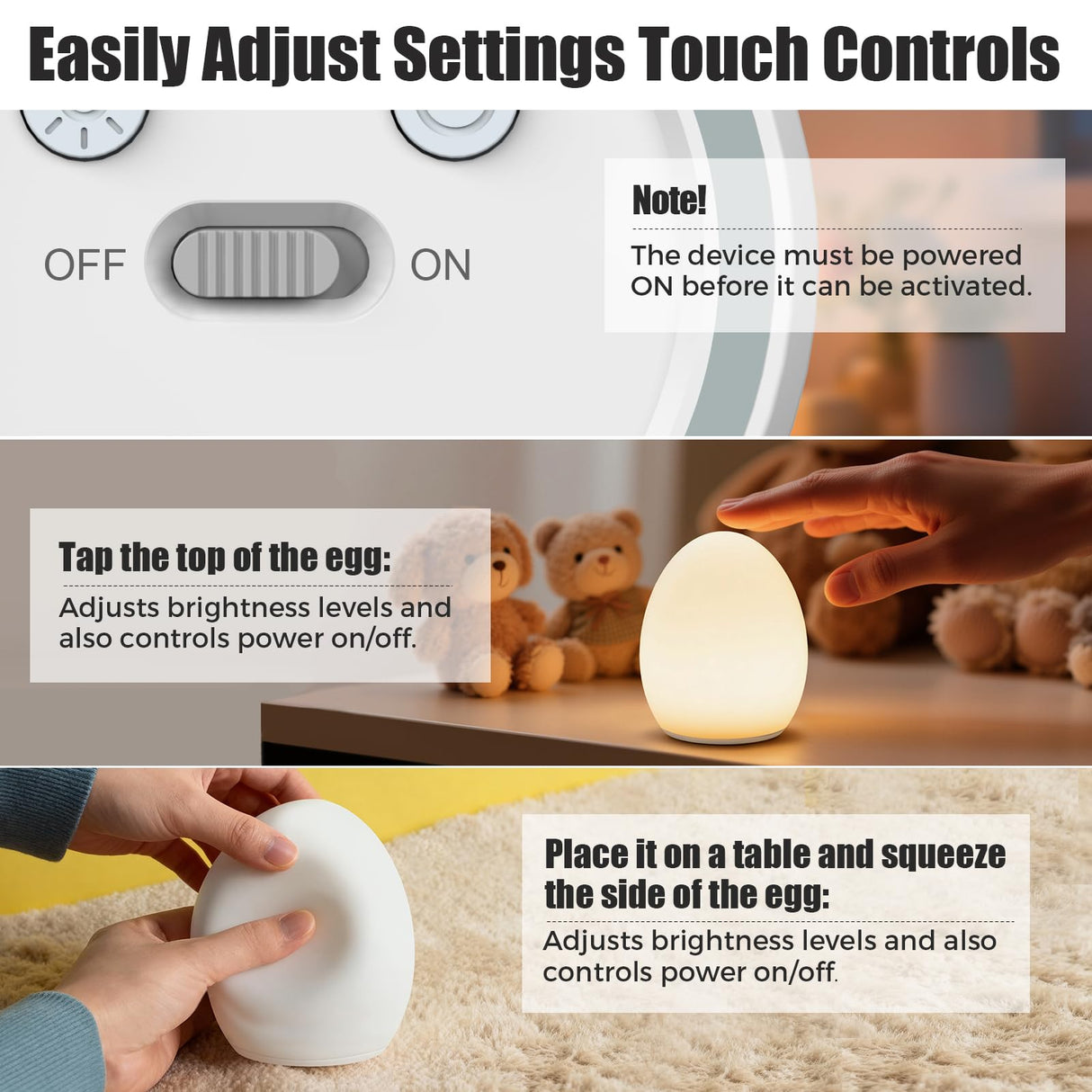 Harmobub Baby Night Light, Silicone Egg Light for Kids, Portable Touch Night Lamp with 11 Colors Changing, Nursery Night Light for Breastfeeding, BPA Free, Eye Caring, Soft