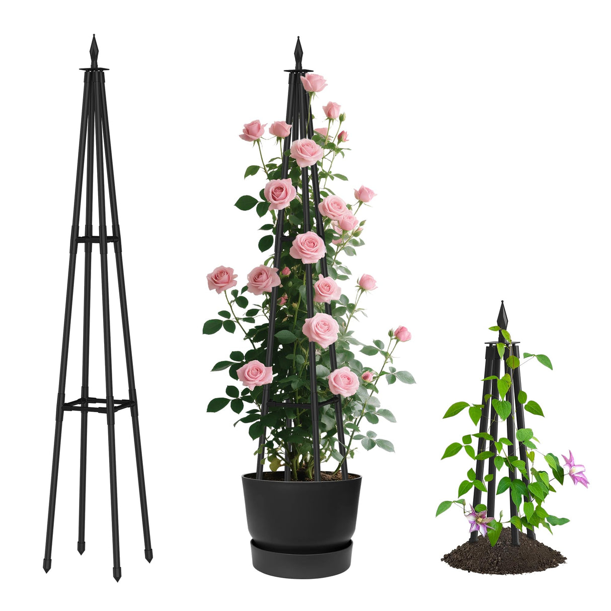 Alisisfores 4 FT Obelisk Trellis for Climbing Plants, Black