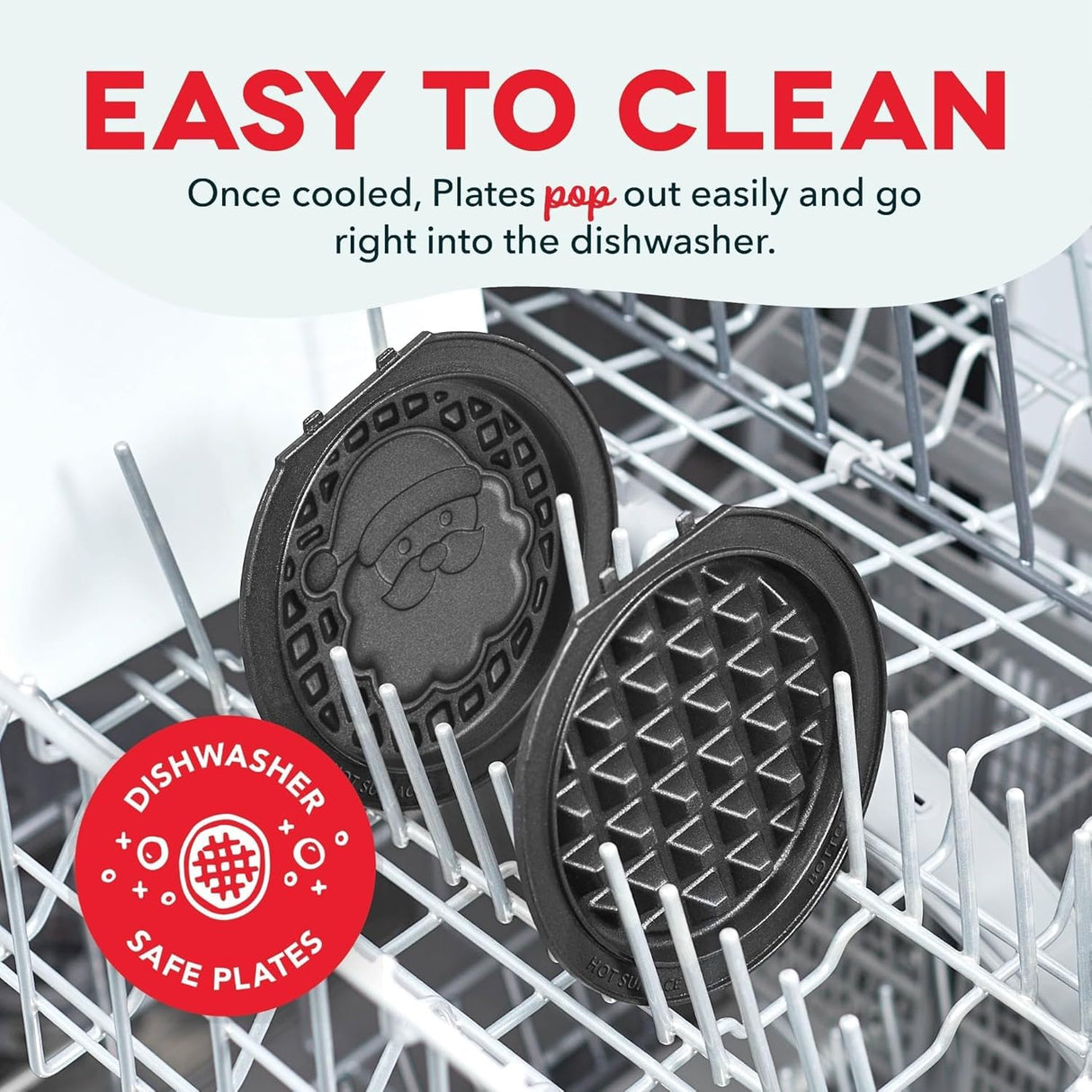 DASH Multimaker with 7 Removable Plates: Waffle Iron & Griddle + 3 Themed Plates - Santa Pumpkin Snowman - Mini Waffle for Halloween and Christmas Holidays - for Kids and Families (Red)