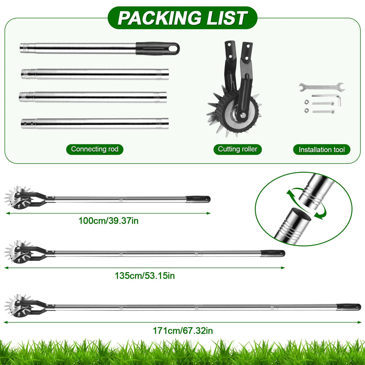LASTOOLS Wheel Rotary Edger Lawn Tool, Sidewalk 66.7Inch Manual Lawn Edger, Grass Edge Trimmer, Adjustable Stainless Steel Handle with Cushion Grip,Soil,Garden and Yard Tool