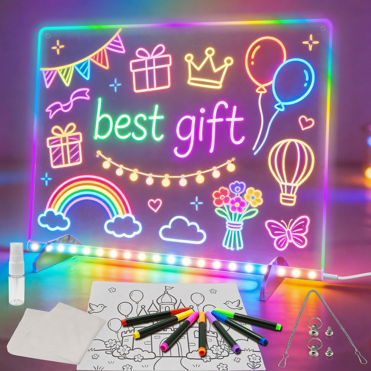 Signsxcel Led Note Board with Colors,16''Drawing Tablet,6 Modes & 8 Colors Light Up Drawing Board,Kids Toy with 13 Light Effects,Birthday Holiday Day Gifts for Girls & Boys Age 3+(White)