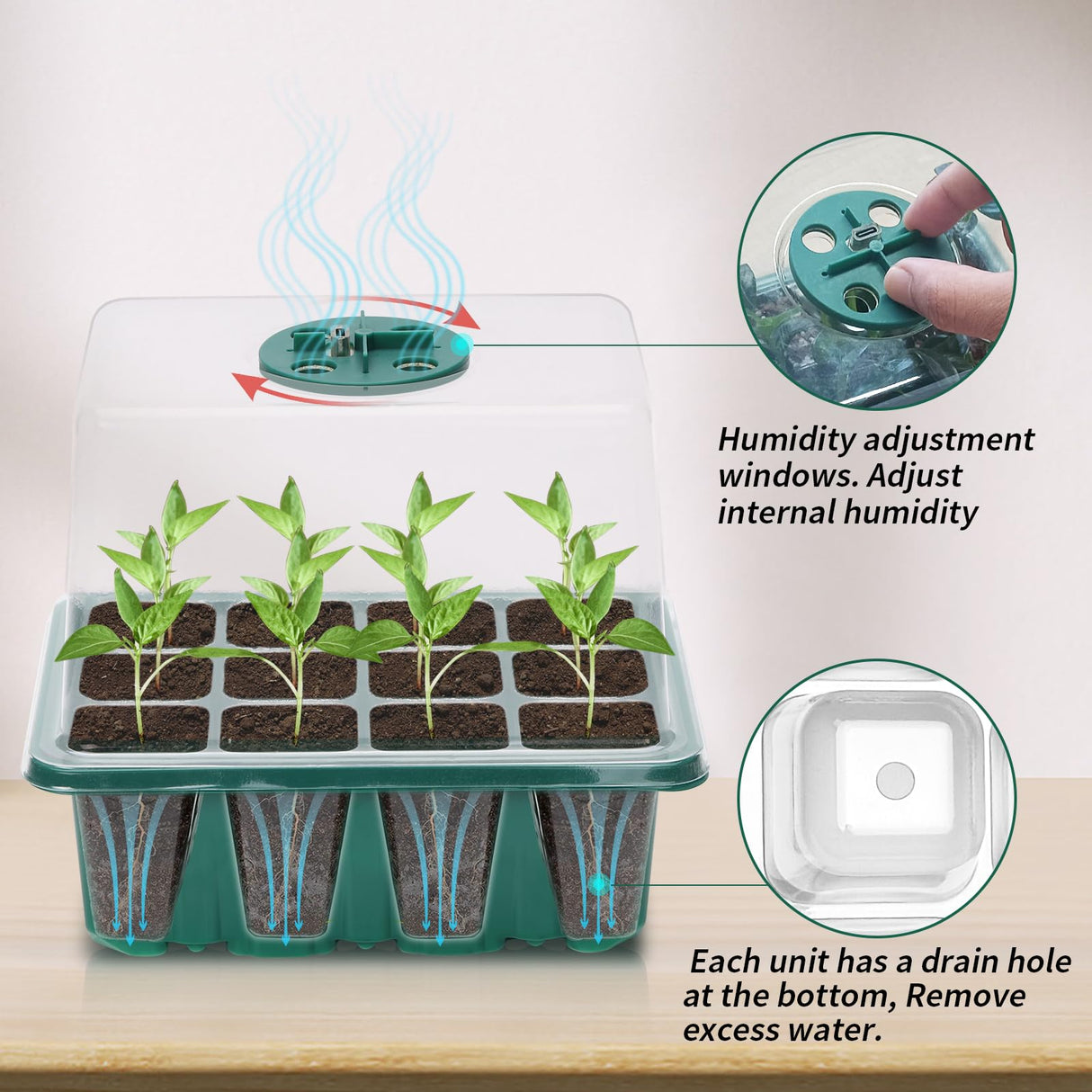 Seed Starter Tray, 2 Pcs Plant Propagation Station with Grow Light,Seedling Starter Trays with Timing Controller,Mini Greenhouse Kit with Humidity Domes and Base,Plant Tray for Seeds Growing Starting
