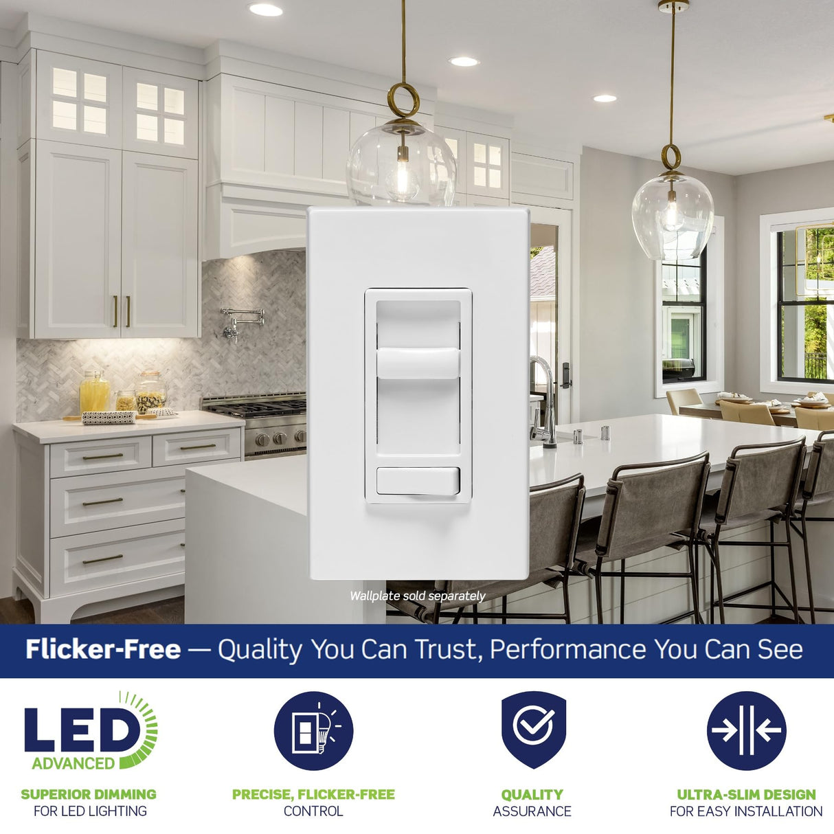 Leviton SureSlide LED Advanced Dimmer Switch for 150W Dimmable LED, Halogen and Incandescent Bulbs and Fixtures, 66741-W, White