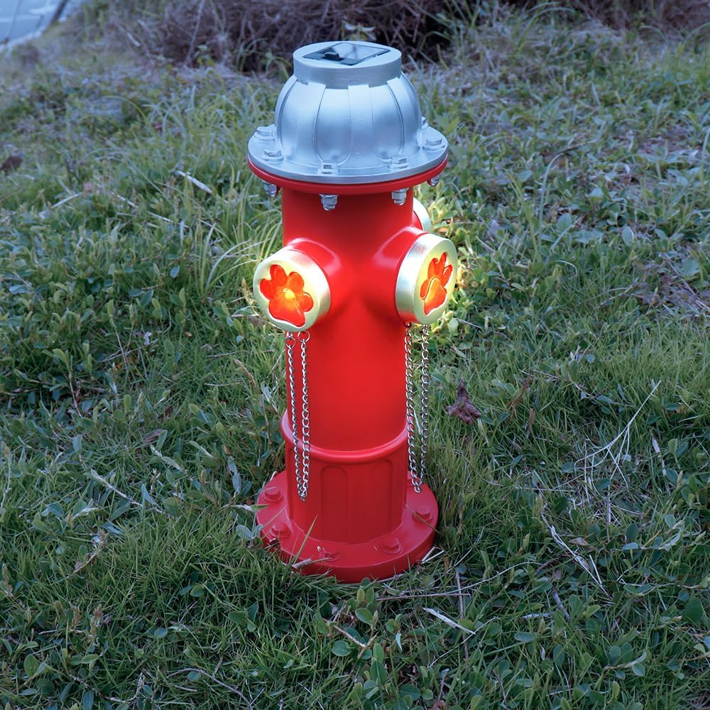 TB TIBAG Fake Fire Hydrant Statues for Dogs to Pee On, Solar Light Fire Hydrant with Glowing Paw Prints for Garden Statues Lawn Outdoor Decorations, 14.5" Tall