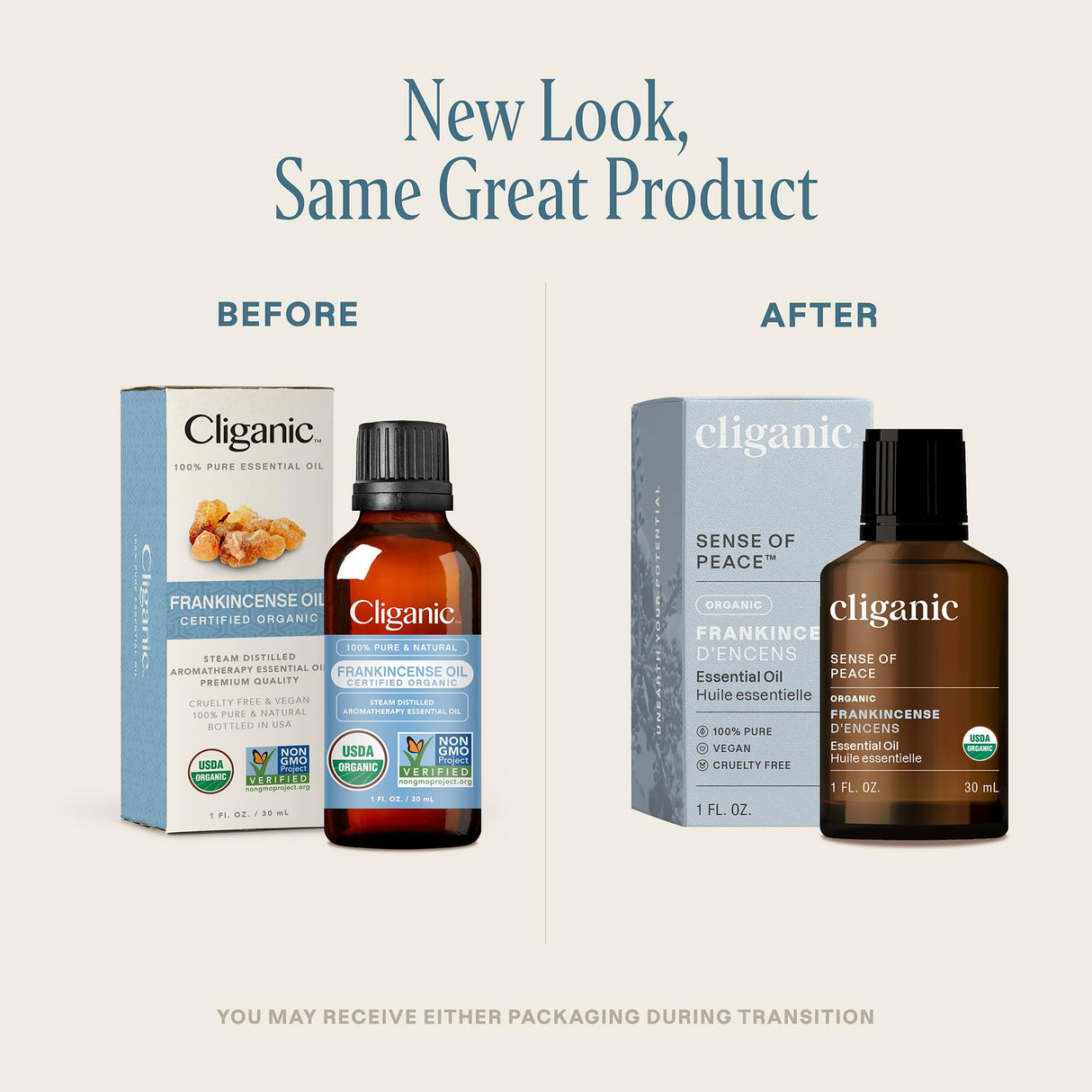 Cliganic USDA Organic Frankincense Essential Oil, 1oz - Boswellia Serrata, 100% Pure Natural Undiluted, for Aromatherapy | Non-GMO Verified (Packaging May Vary)