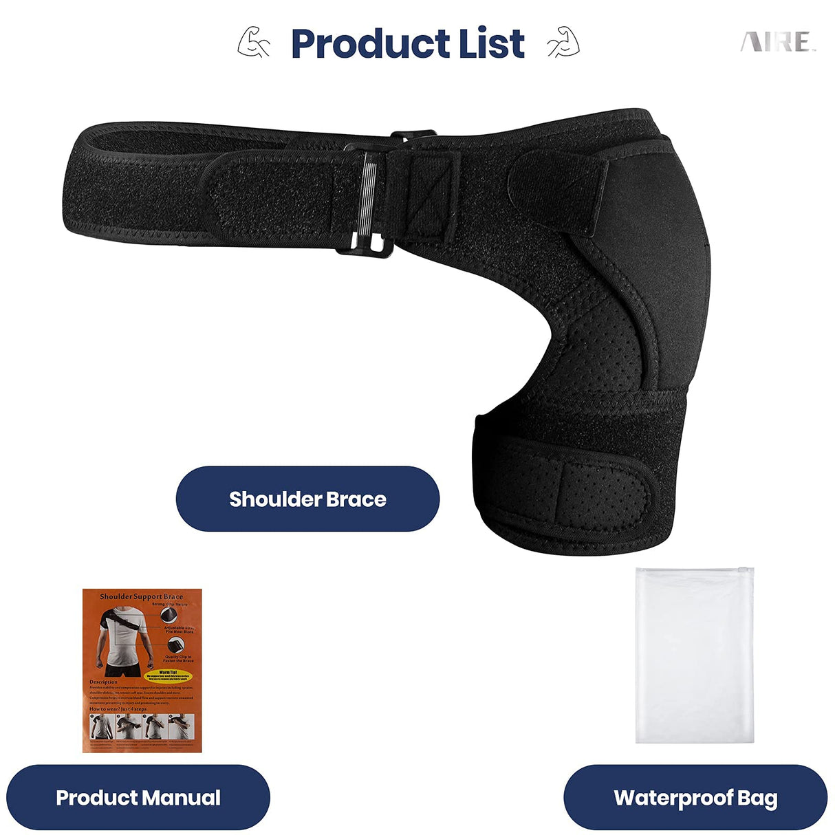 AIRE Shoulder Brace for Men and Women Recovery, Adjustable Shoulder Support for Rotator Cuff, AC Joint Pain Relief, Arm Sling for Injury, Perfect Fit Arm Compression Sleeve (One Size Regular)