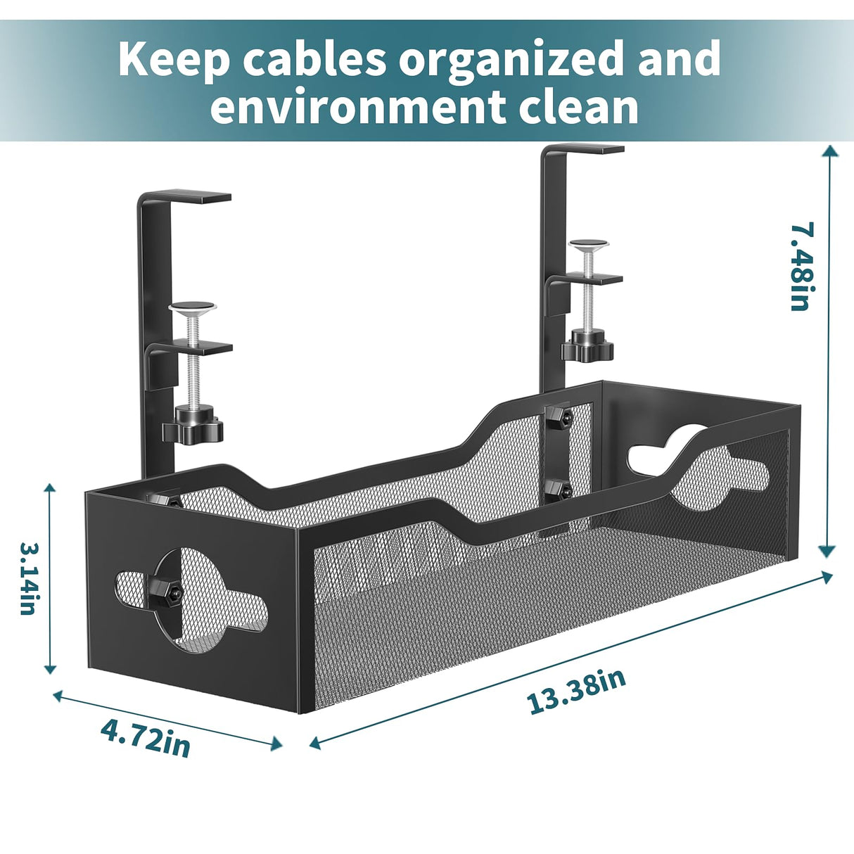 Under Desk Cable Management Tray 2 Pack, Cable Management Under Desk No Drill, Desk Cable Organizer with Clamp Easy to Install for Standing Desk Cord Organizer, Desk Wire Management No Damage to Desk