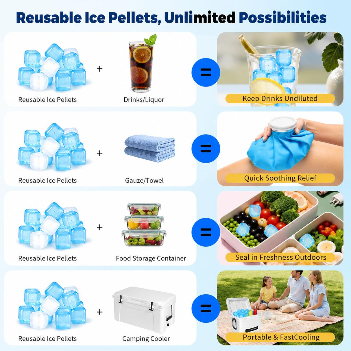 330 Pack Reusable Ice Cubes with Scoop, BPA-Free Refreezable Plastic, Slow-Melting, Fast Freeze 2H, for Whiskey Coffee Juice, Ice Bath, Coolers, Party Camping