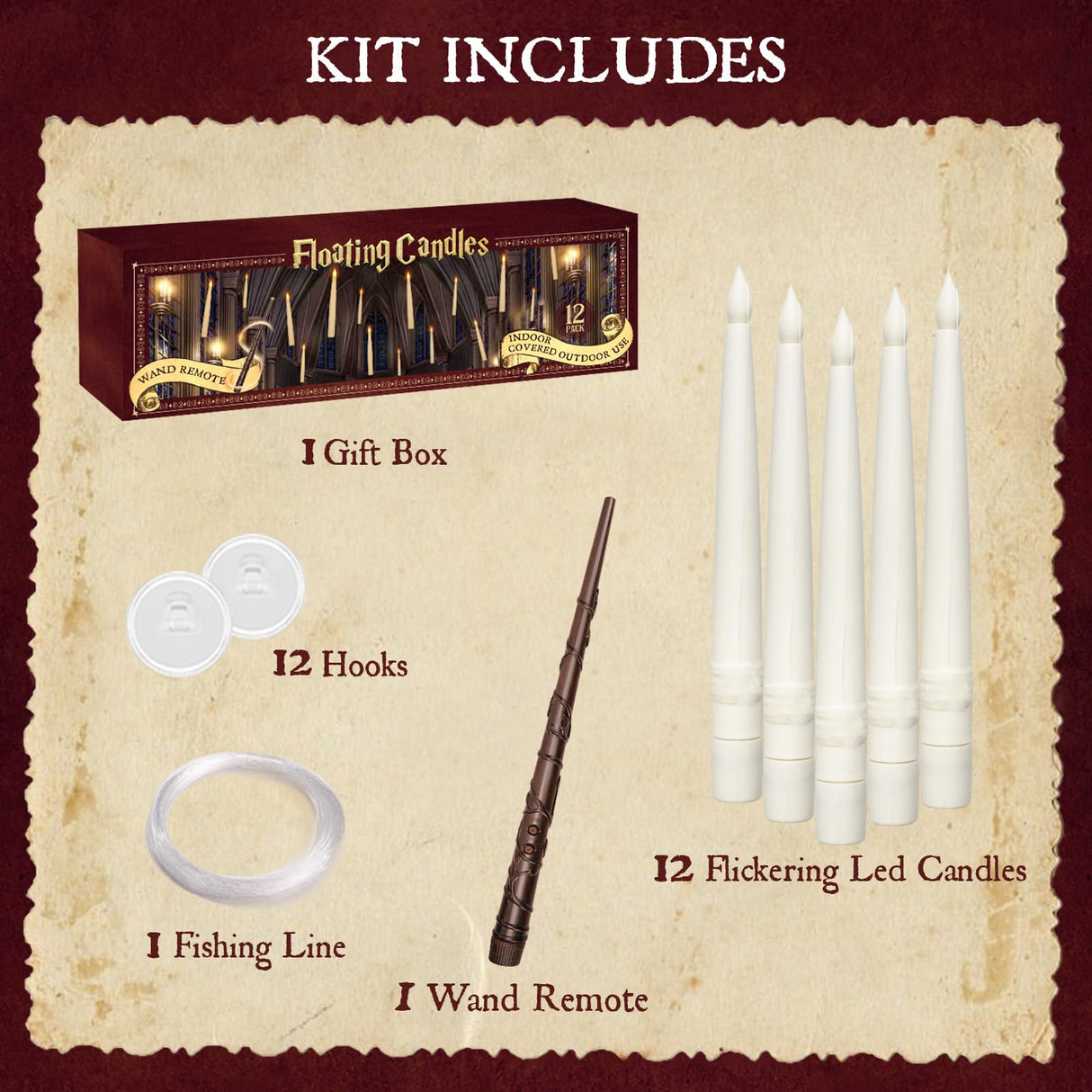 Halloween Decorations - Floating Candles with Wand - 12 Pcs Magic Flickering Warm Light Flameless Floating LED Candle Christmas Decor - Stocking Stuffers for Indoor Classroom Bedroom Party