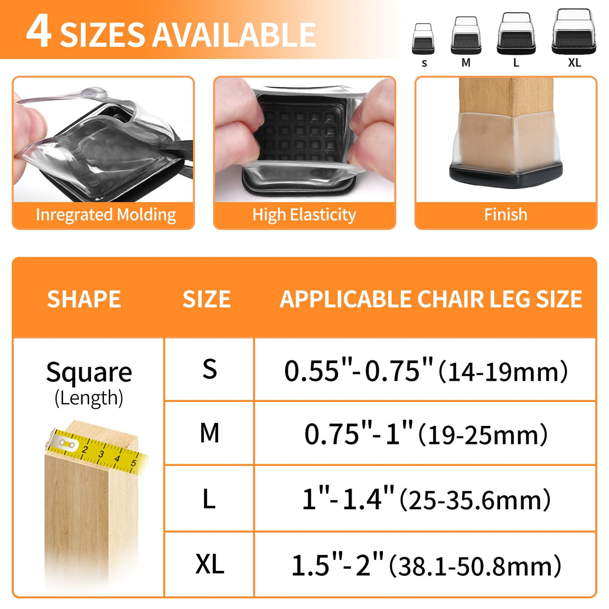 Ezprotekt Chair Leg Sliders for Carpet, 24 Pcs Square Chair Glides for Carpet, Carpet Furniture Pads Stool Leg Protectors Caps, Carpet Furniture Glides Quickly and Easily (L Fit:1" - 1.4")