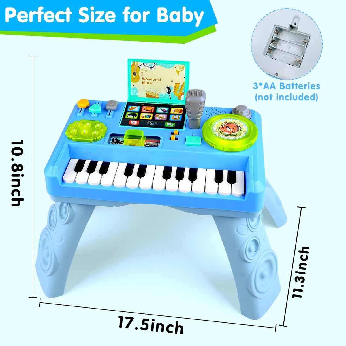 Thremhoo Baby DJ Table Musical Piano Toys for Toddlers with Music & Light