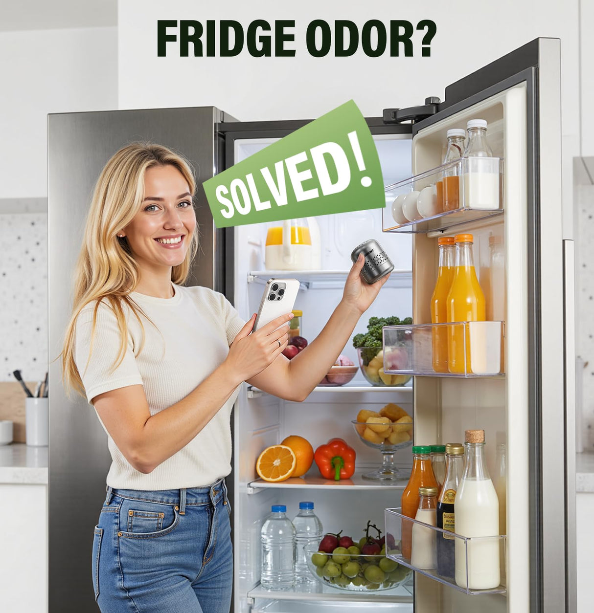 FLAWNT Fridge Deodorizer, 10-Year Odor Eliminator for Refrigerator & Freezer, No Baking Soda Needed, Long-Lasting Refrigerator Odor Eliminator, Neutralizes Food Smells, Space-Saving Kitchen Gadget