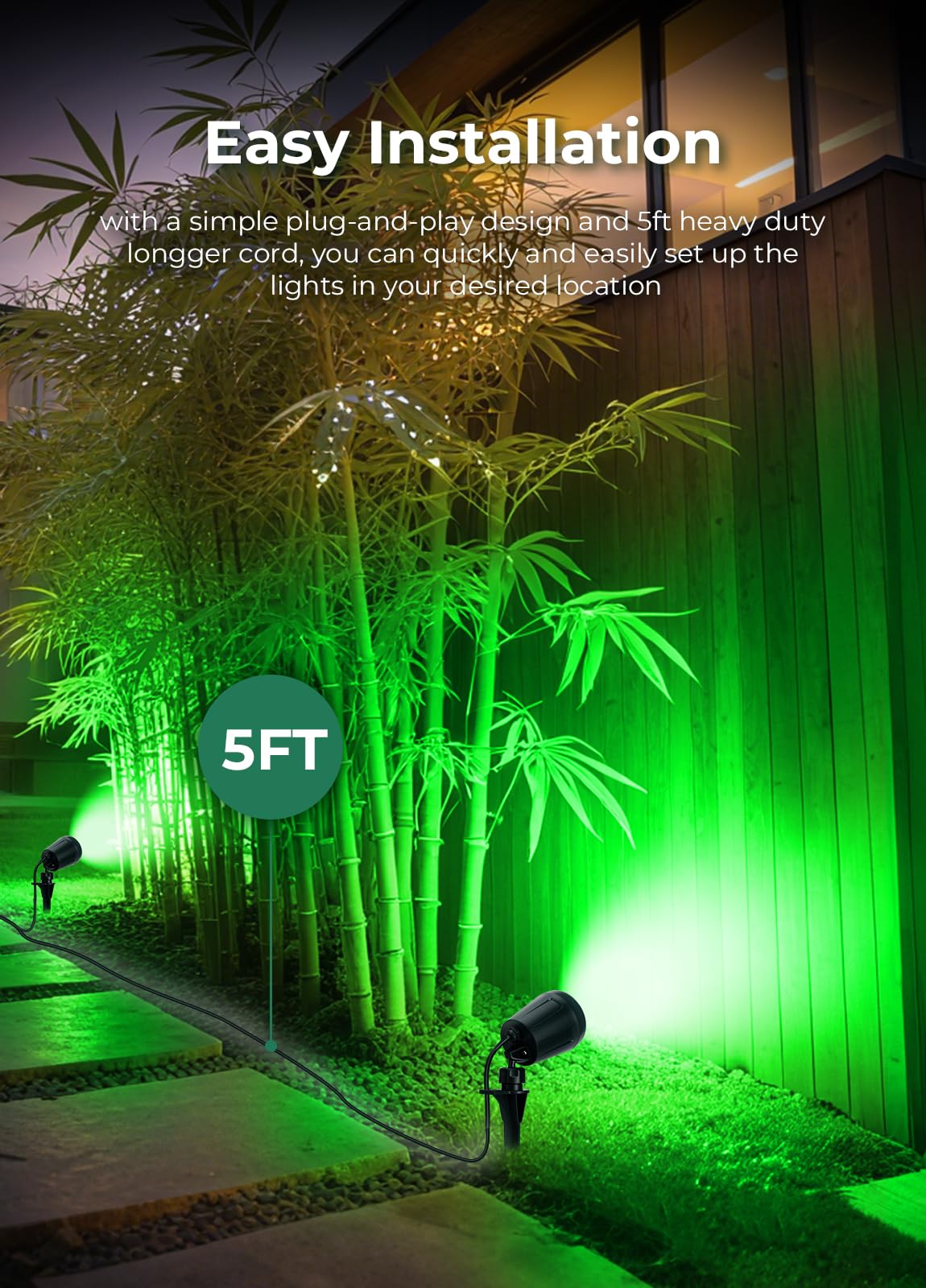 Halloween Spotlights Outdoor, 120V Plug-in Christmas Spot Light, 5000K LED Landscape Lighting with 5 Color Lenses (Red Green Blue Purple Yellow), IP67 Waterproof, 2 Pack