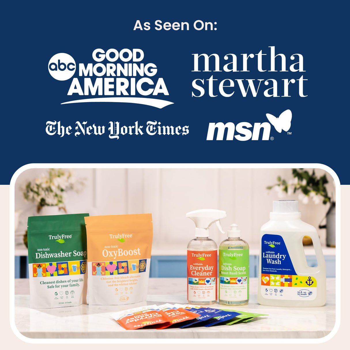 Truly Free Laundry Detergent for Sensitive Skin | Gentle & Safe for Baby Clothes | Plant-Based | 3 Pack Refill Powder| Easy to Dissolve to Create a Liquid| Signature Wash Scented (150 Loads)