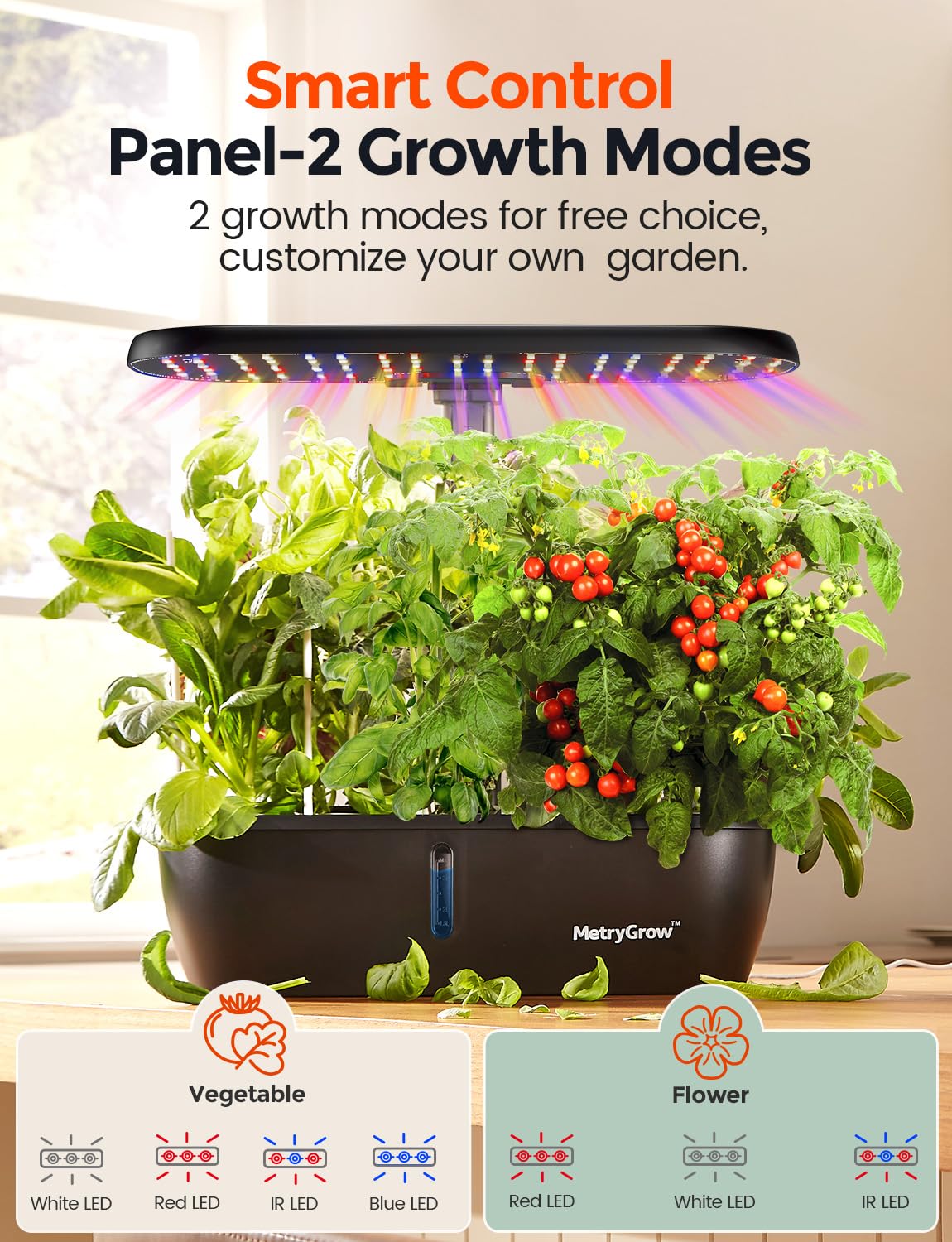 MG-15 Hydroponic Growing System Kits, Smart Indoor Garden with 24W Grow LED Light Full Spectrum, 15 Pods Herb Garden Planter Indoor Gardening for Gifts, Kitchen
