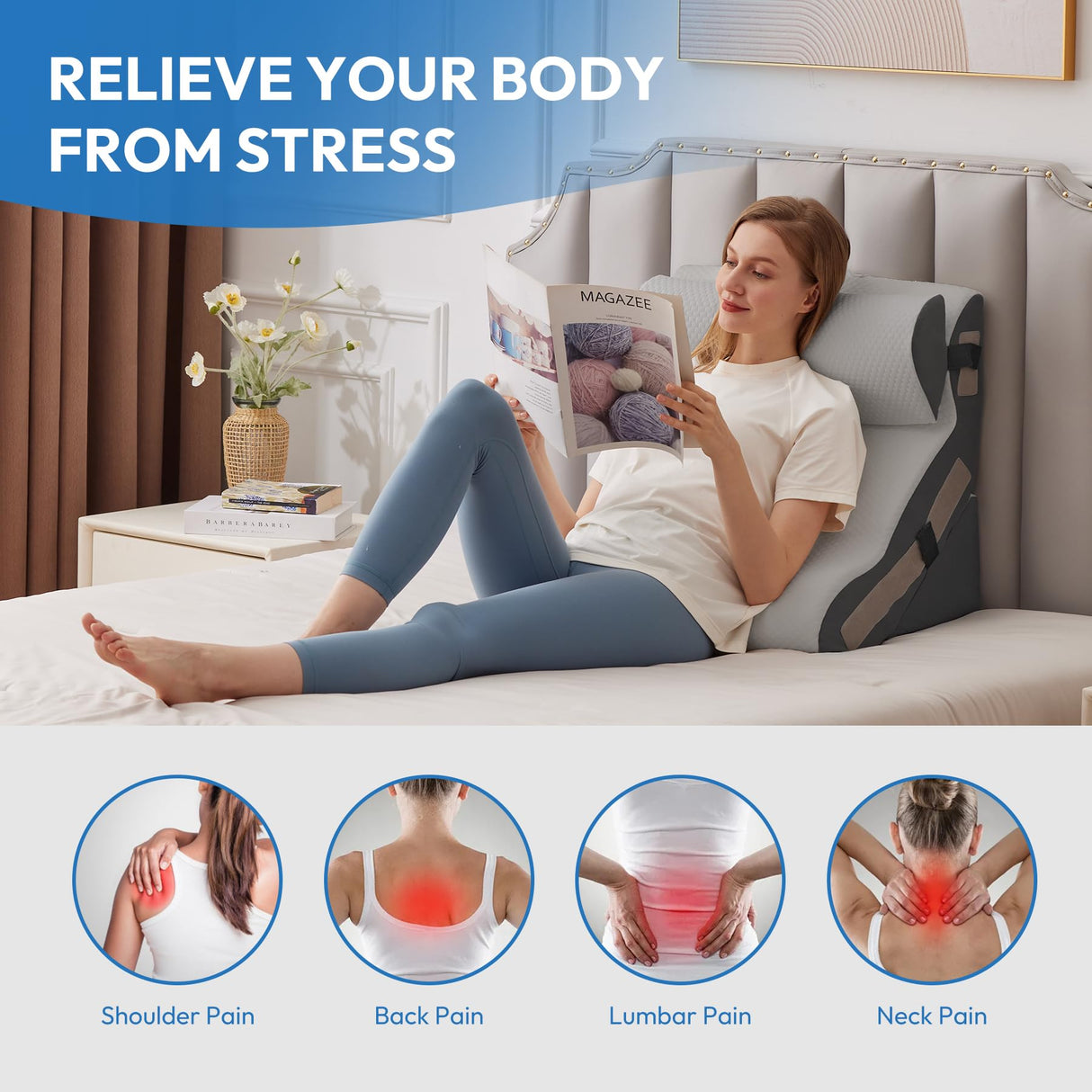 Ahpmeoa 3PCS Orthopedic Bed Wedge Pillow Set for Sleeping, Sitting up in Bed, 6-in-1 Foam Wedge Pillow for Acid Reflux & Back Pain Relief & Leg Elevation, Post Surgery Pillows for GERD & Snoring, Grey