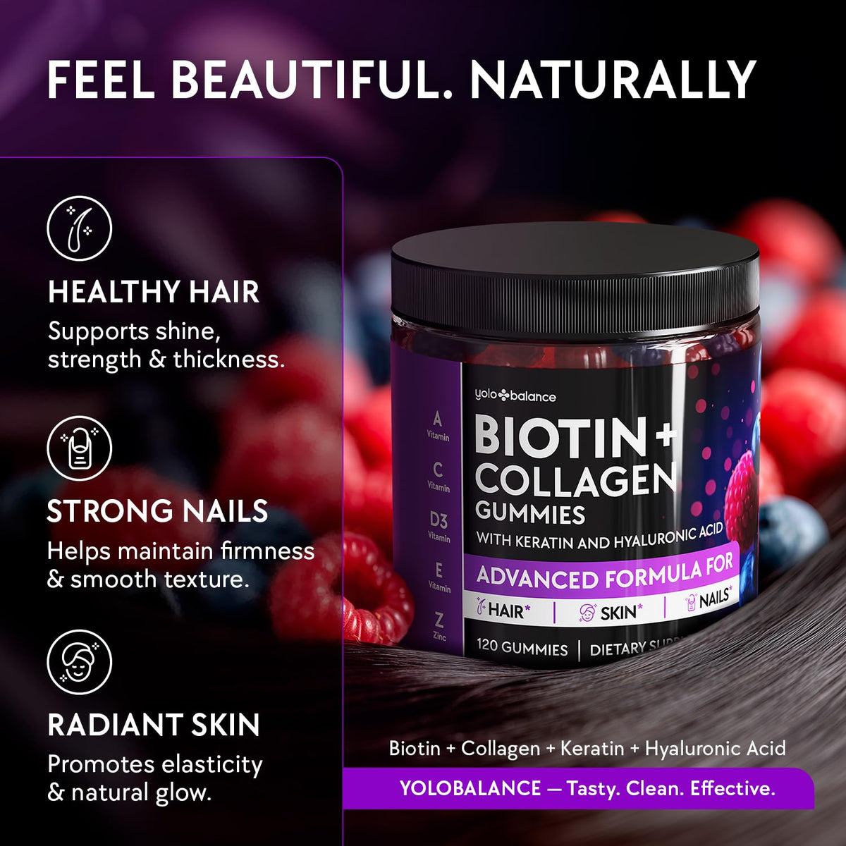 Biotin Gummies 10000mcg - Collagen Keratin - Hair Skin and Nails - Vitamins