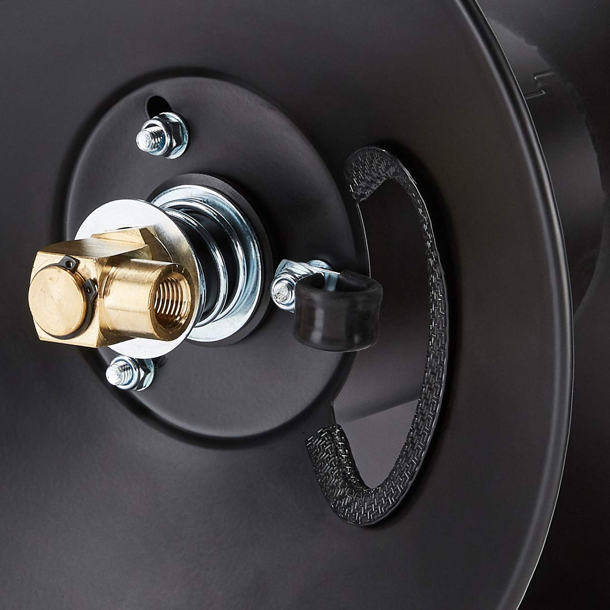 Amazon Basics Retractable Air Hose Reel - Fits 3/8-Inch 50-Feet Air Compressor Hoses, Portable, Works Well, 300PSI, Black, Hoses Excluded, Not for Water/Pressure Washers