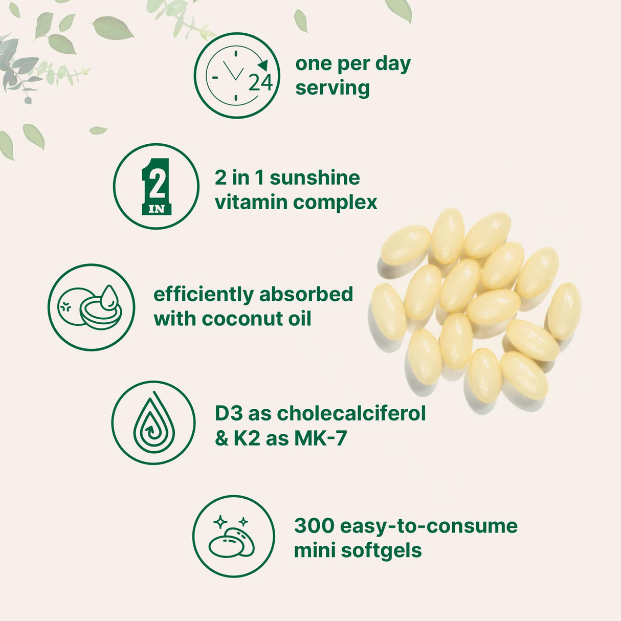 Micro Ingredients Vitamin D3 2,000 IU + K2 MK-7 50 mcg, 300 Softgels | Virgin Coconut Oil | 2-in-1 Bone, Immune & Heart Support | Easy to Swallow, Non-GMO