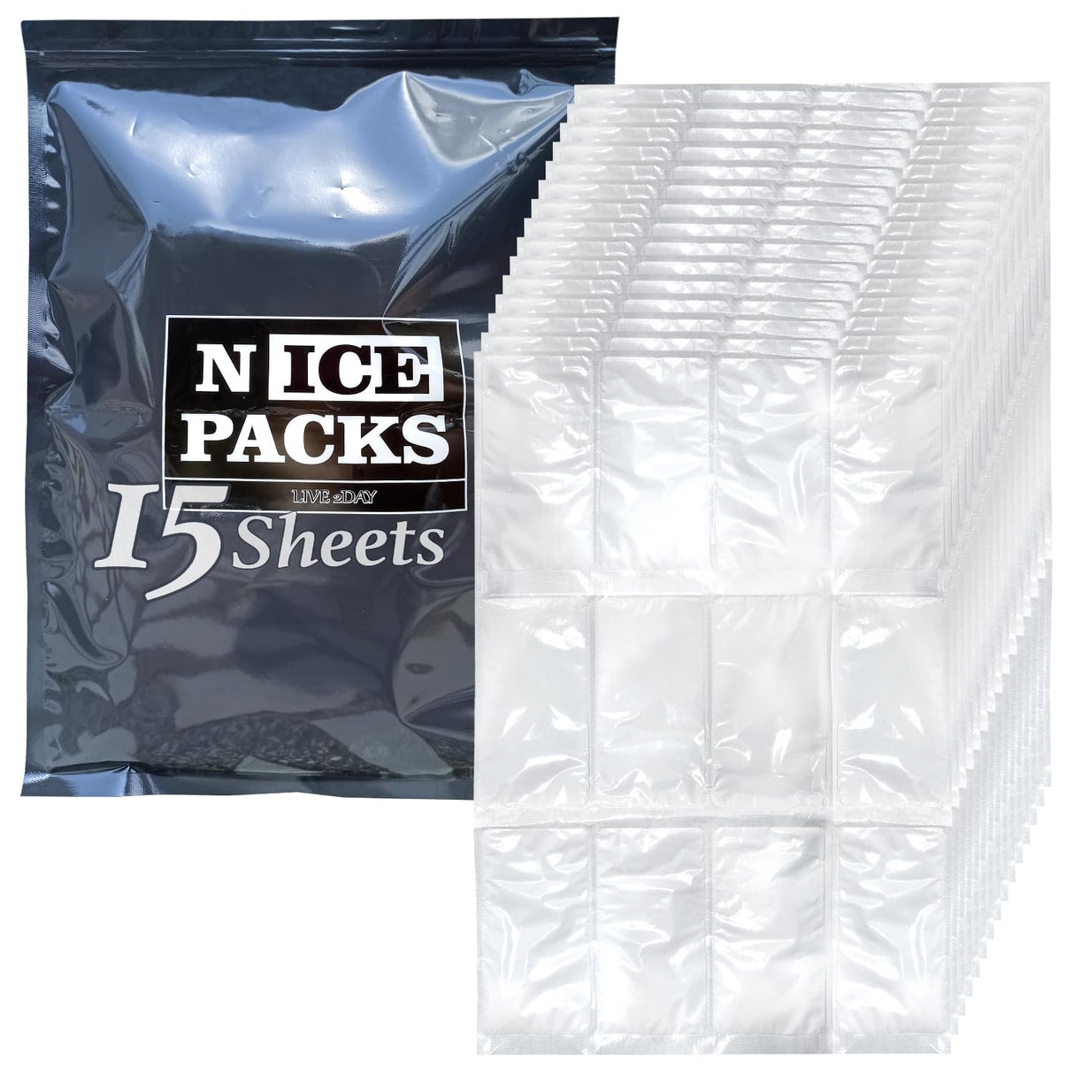 Nice Packs Reusable Dry Ice Packs for Coolers, Flexible Long Lasting Freezer Packs for Lunch Boxes, Shipping Frozen Food (15 Extra Large Sheets)