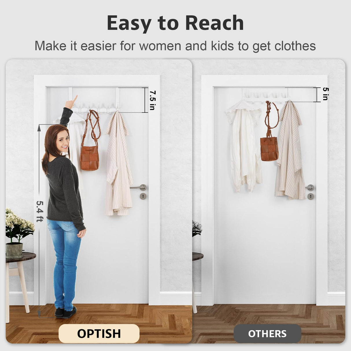 Optish Door Hooks for Hanging, Over The Door Towel Racks for Bathroom, Coat Rack Door Towel Hanger Towel Hooks (2Pack, White, Fit 1-3/4" Doors)