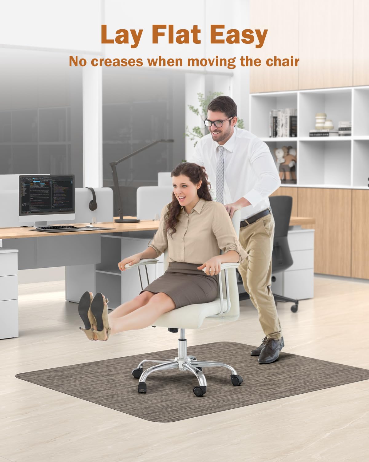 Blvornl Office Chair Mat for Hardwood Floor, 35.4"*47.2" Desk Computer Chair Mat for Hard Wood, Large Anti-Slip Hard Floor Protector Rolling Chair Mat, PVC Mat Desk Rug for Office and Dark Brown