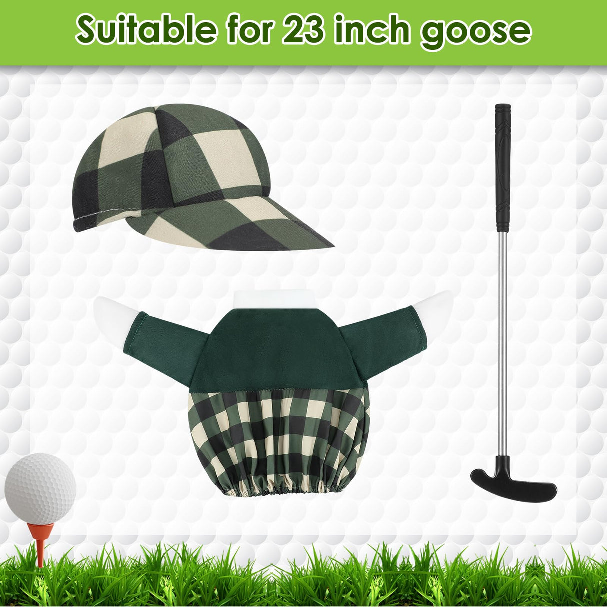 Arrowbash Golfer Goose Outfit Teeing Off Porch Yard Golfer Costume Clothes Fit for 23" Goose with Golf Clubs and Pins for Lawn Decor Outdoor Garden Patio Statue Art