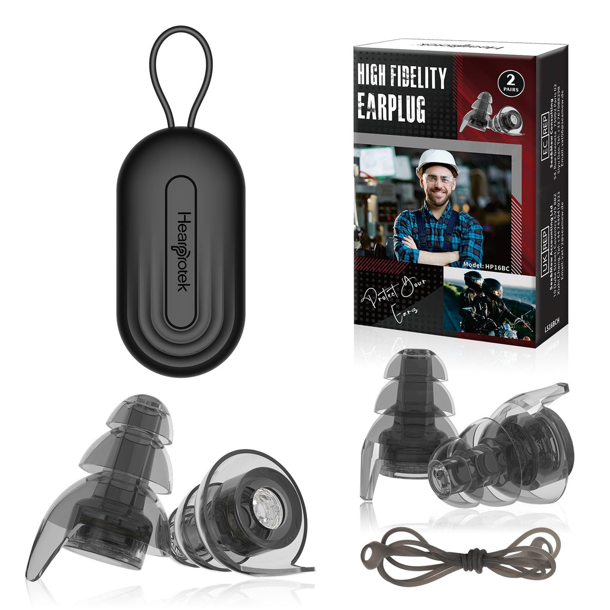 Hearprotek Silicone Concert Ear Plugs, 2 Pairs Reusable High Fidelity Earplugs for Concerts, Festivals, Motorcycling, Black