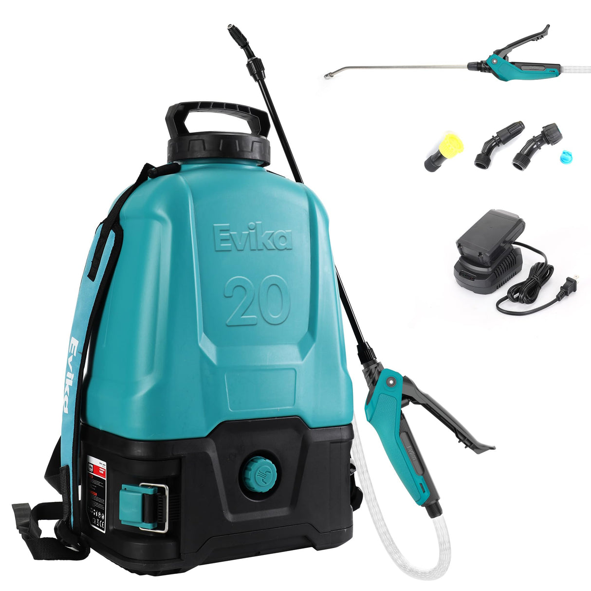 Evika 5.28 Gallon Battery Powered Backpack Sprayer, Electric Weed with 2 Wands, Automatic Rechargeable Sprayer with 5 Nozzles, Great for Garden and Lawn Weed Mist, Watering Plants, Cleaning