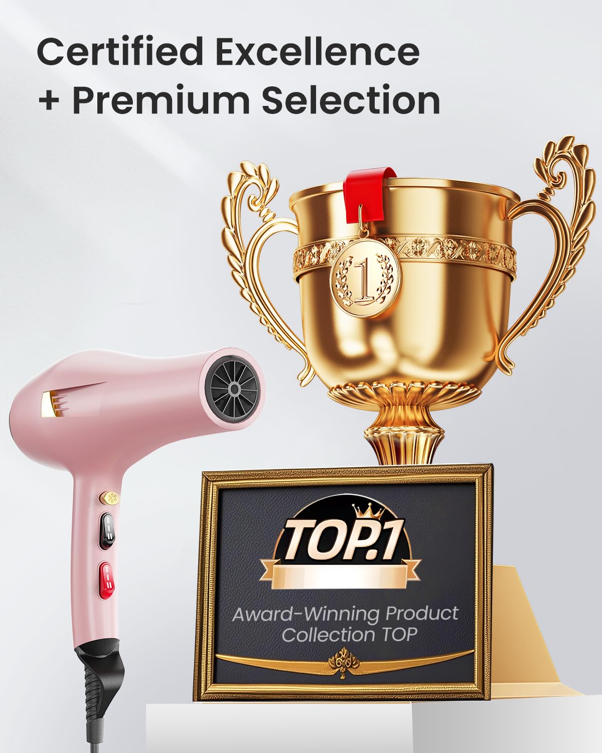 Dekuri Professional Ionic Hair Dryer AC Motor Fast Drying Salon Blow Dryer with Diffuser, Comb, Nozzle, Concentrator, for Curly and Straight Hair, 2 Speed & 3 Heat Setting, Cool Button, Pink