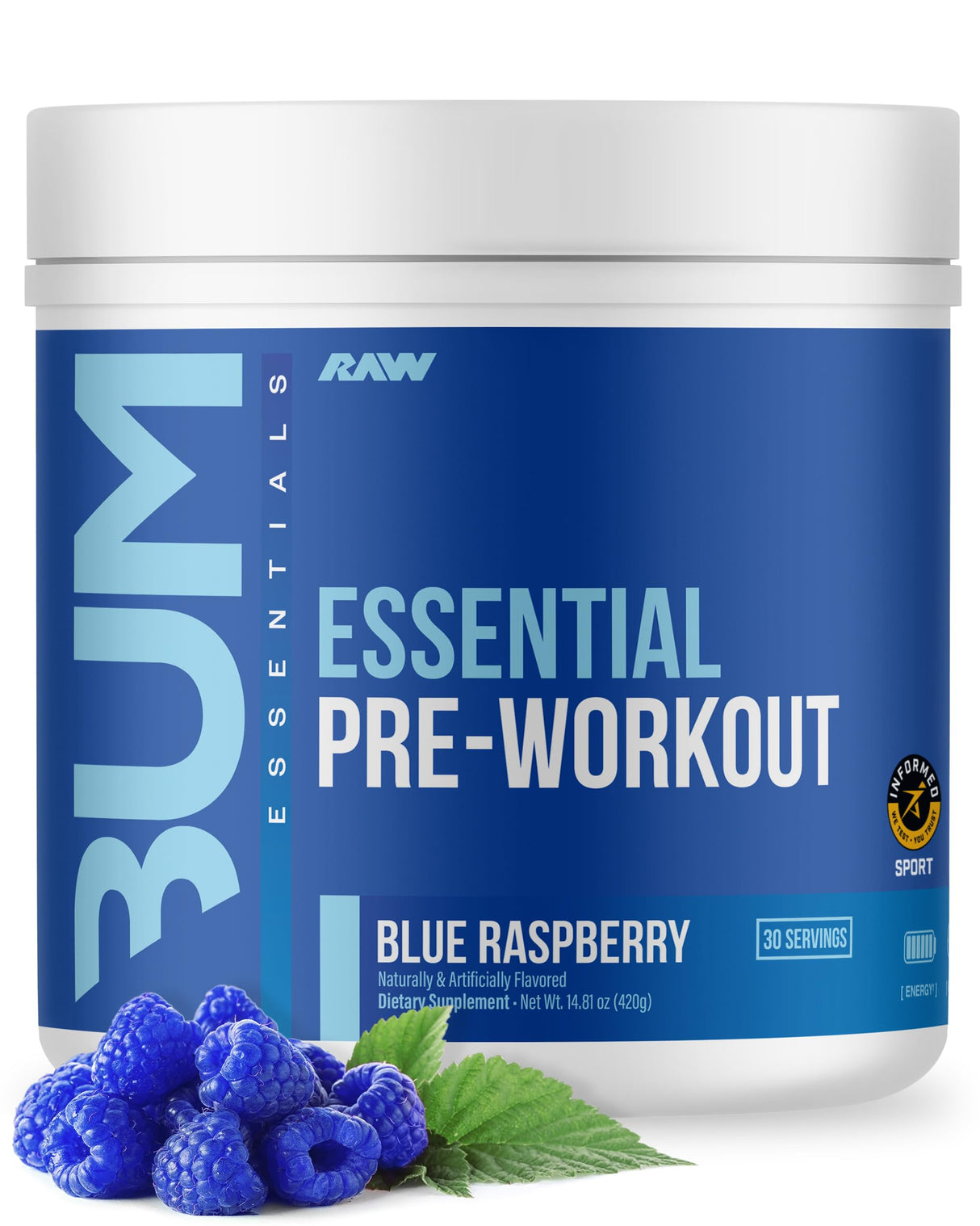 RAW Nutrition - Essential Pre - Chris Bumstead Pre Workout Formula, Sports Nutrition Pre-Workout Powders | Men & Womens Drink, Energy Powder for Working Out (Blue Raspberry)