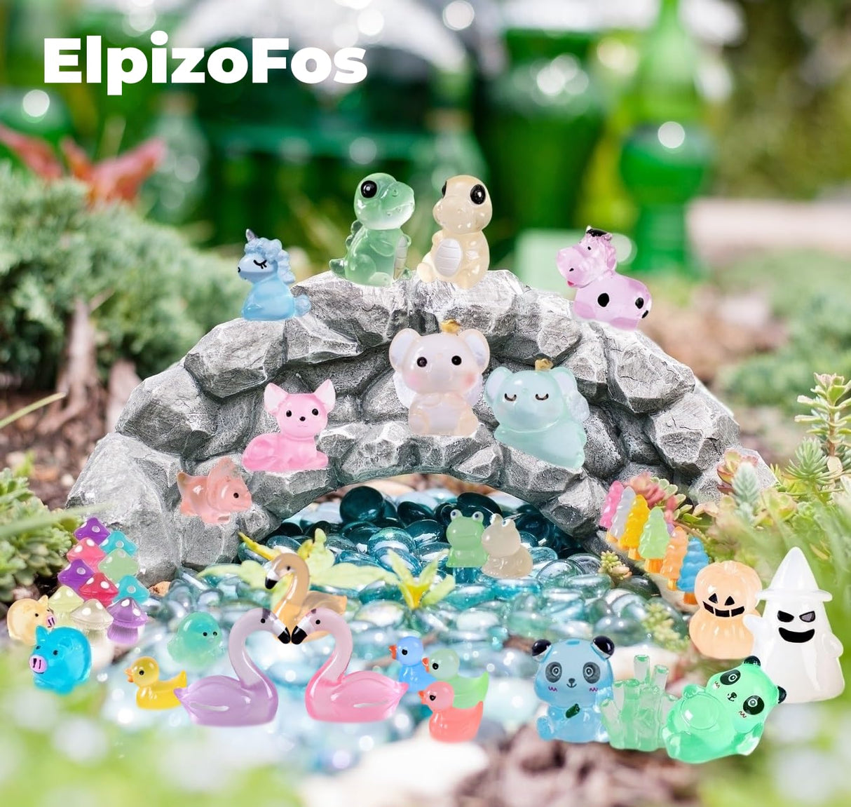 ElpizoFos 130pcs Various Luminous Mini Resin Animal Figurines Glow in The Dark Miniature Figures Ornament Fairy Garden Accessories Aquarium Landscape Bonsai Dollhouse Decor