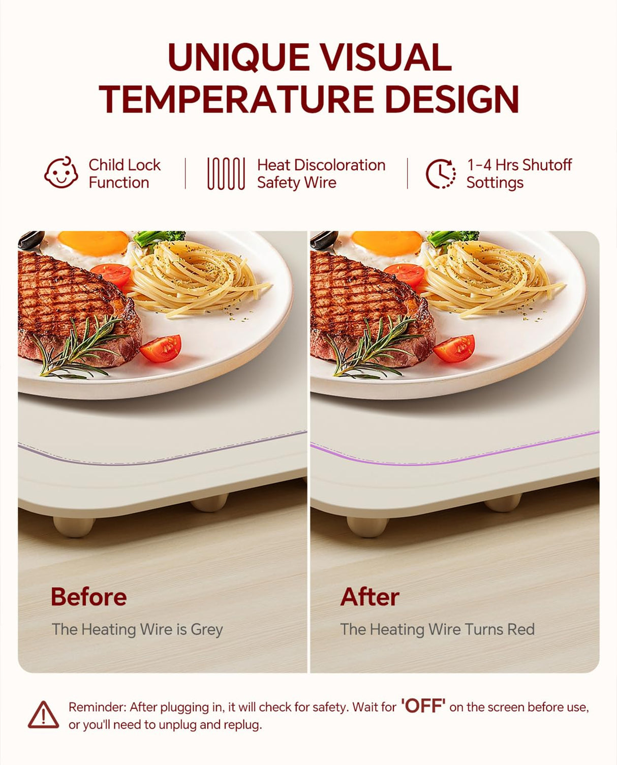 Food Warming Mat, Silicone Heating Tray with 7 Temperature Settings, Quick Full Surface Heating Pad, Thermochromic Line, Kids Lock, Food Warmers for Parties