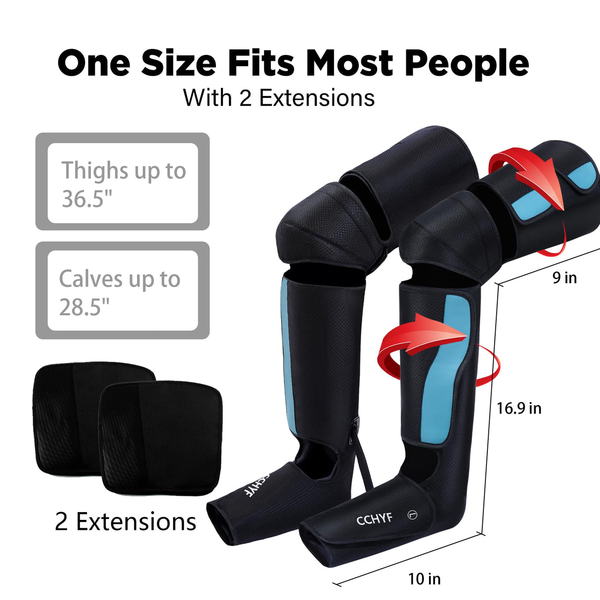 CCHYF 3-in-1 Leg Compression Massager With Heat for Circulation - 3 Modes, 3 Intensities, 2 Extenders, Adjustable Wraps - Great Gifts for Mom & Dad