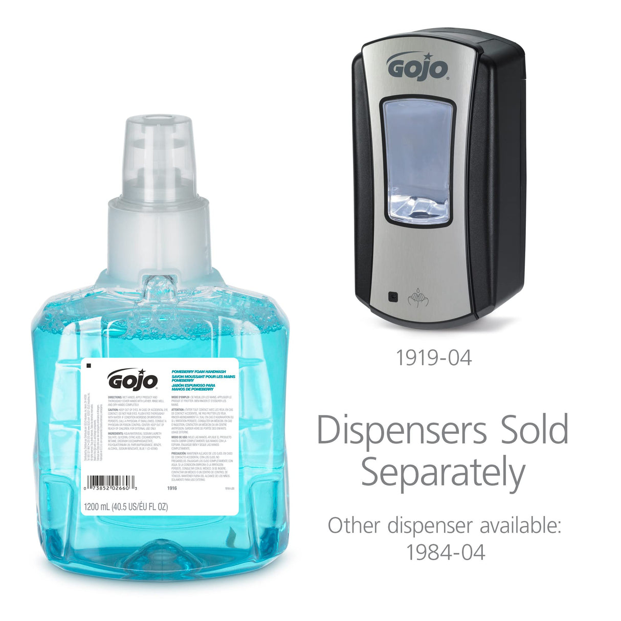 GOJO Pomeberry Foam Handwash, Pomegranate Scent, 1200 mL Hand Soap Refill LTX-12 Dispenser (Pack of 2) - 1916-02