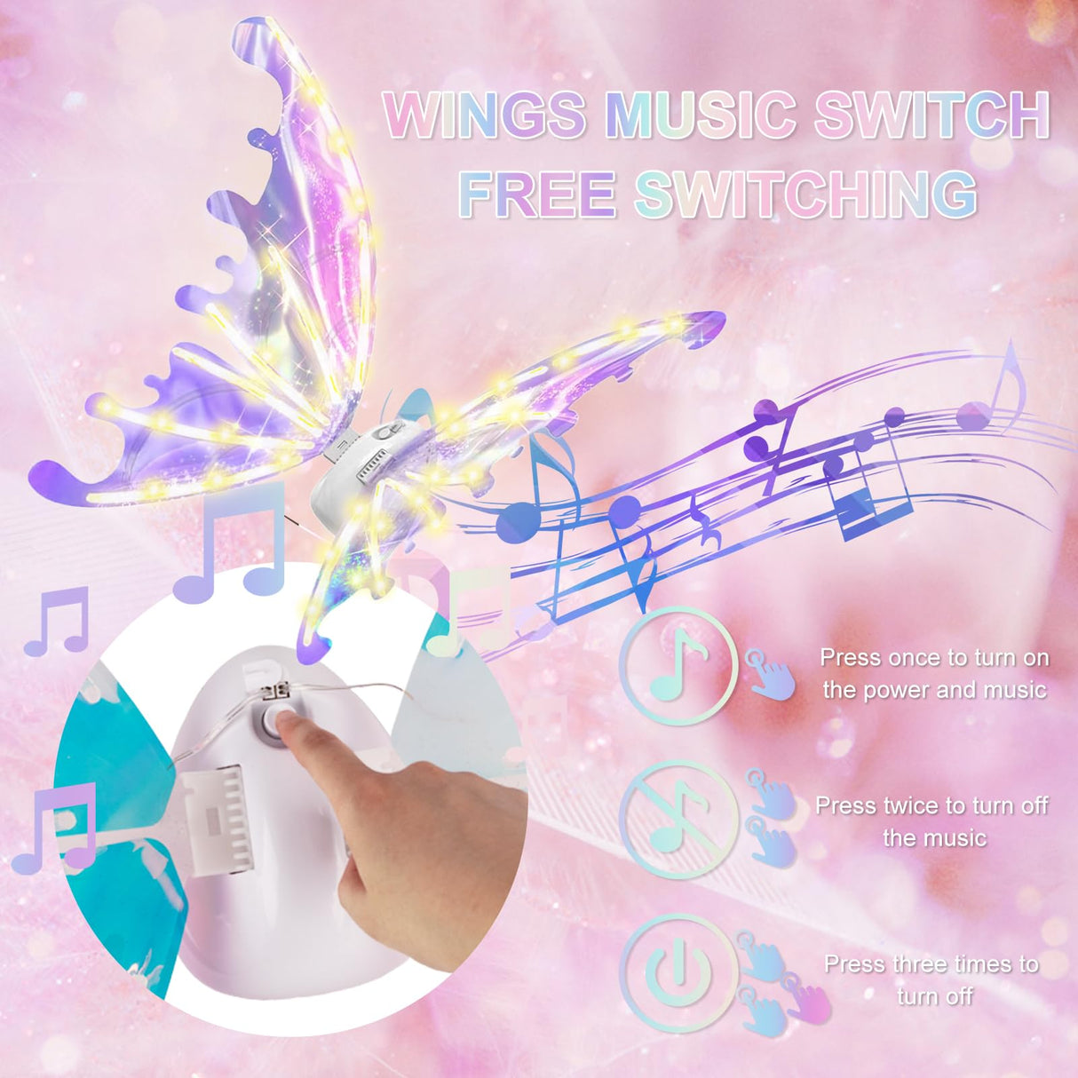 Kardeep Electric Fairy Wings for Girls, Moving Butterfly Wings with LED Lights and Music, light up fairy wings for Dogs for Birthday Halloween Christmas and Party Cosplay Dress Up Attire