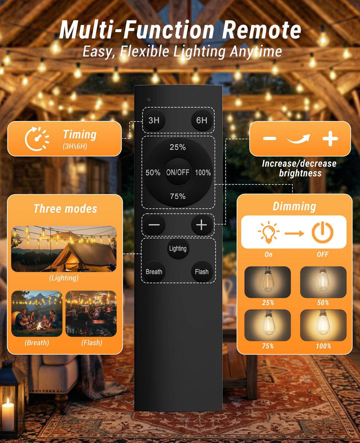 Tenmiro 200FT LED Outdoor String Lights with Remote, 72+2 Shatterproof Bulbs Dimmable Timing 3 Light Modes Outside Patio Lights for Backyard Porch Deck Garden Balcony Pool party Hanging Lighting Decor
