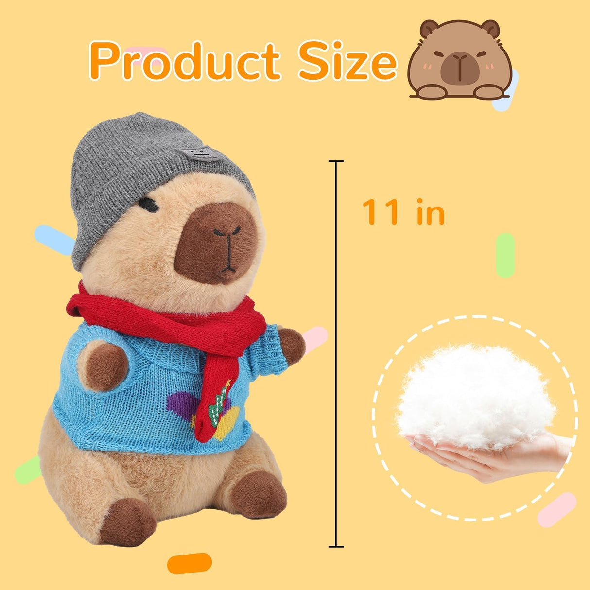 WAKSUN Capybara Plush with 10 Pcs Clothes & Accessories,Christmas Stuffed Animals, 10.2 in Cute Capybara Plush Toys,Birthday Gifts&Dress Up Cute Plushies for Boys/Girls (Daily)