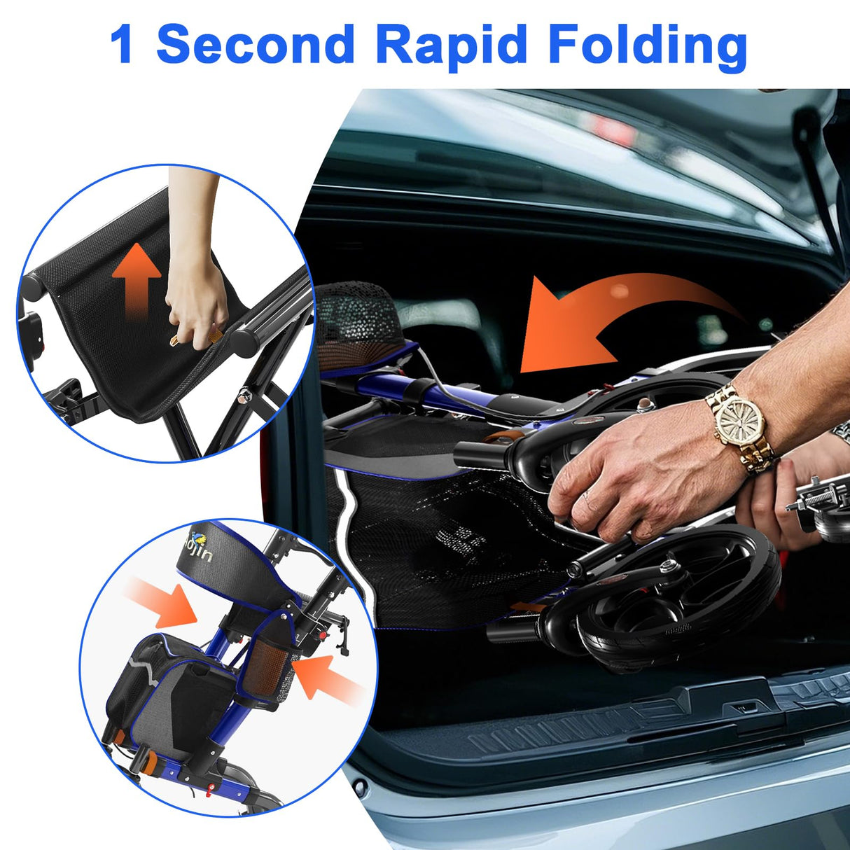 Walkers for Seniors, Rollator Walker with Seat, 350 lb Weight Capacity, 18" Big Seat, 8" All-Terrain Wheels, 6-Level Adjustable Height, Lightweight Aluminum Frame Rollator Walkers for Seniors (Blue)