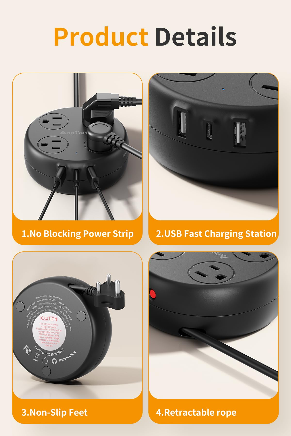 India Travel Adapter with USB C, US to India Plug Adapter with 4 Outlets 3 USB Ports, Type D Outlet Adapter for US to Bangladesh, India, Kuwait, Maldives (Black)