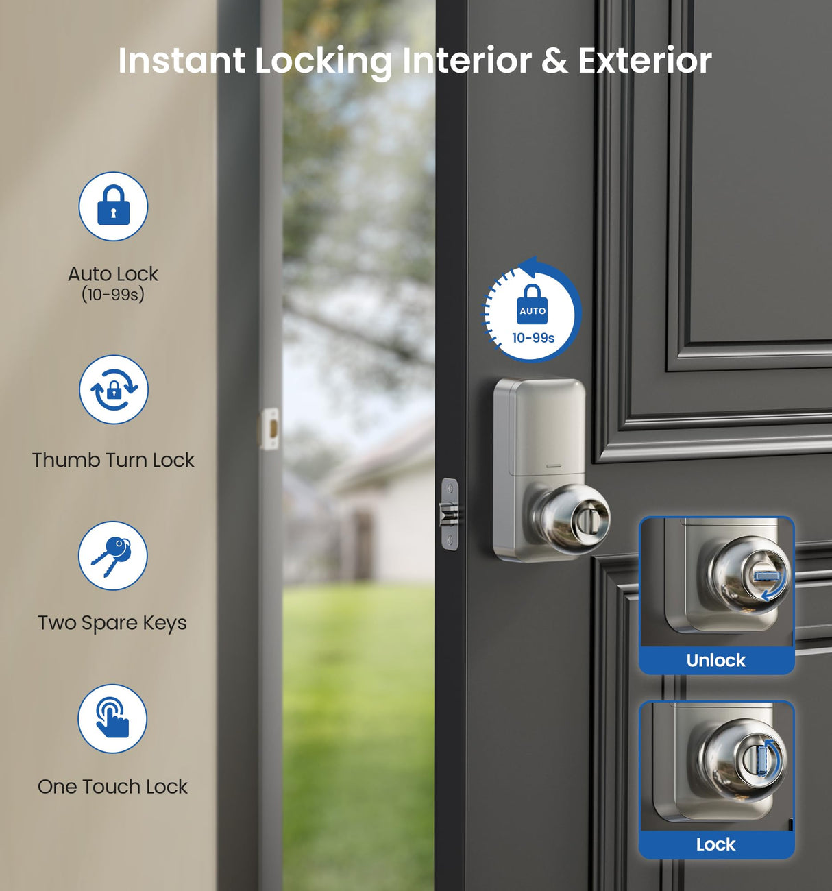 Veise KS03 Keypad Door Knob Lock, Keyless Entry Digital Lock with Handle, Electronic Smart Knob for Front Door & Bedroom, Easy Install, Auto Lock, Passage Mode, Anti-Peeping Password, Satin Nickel