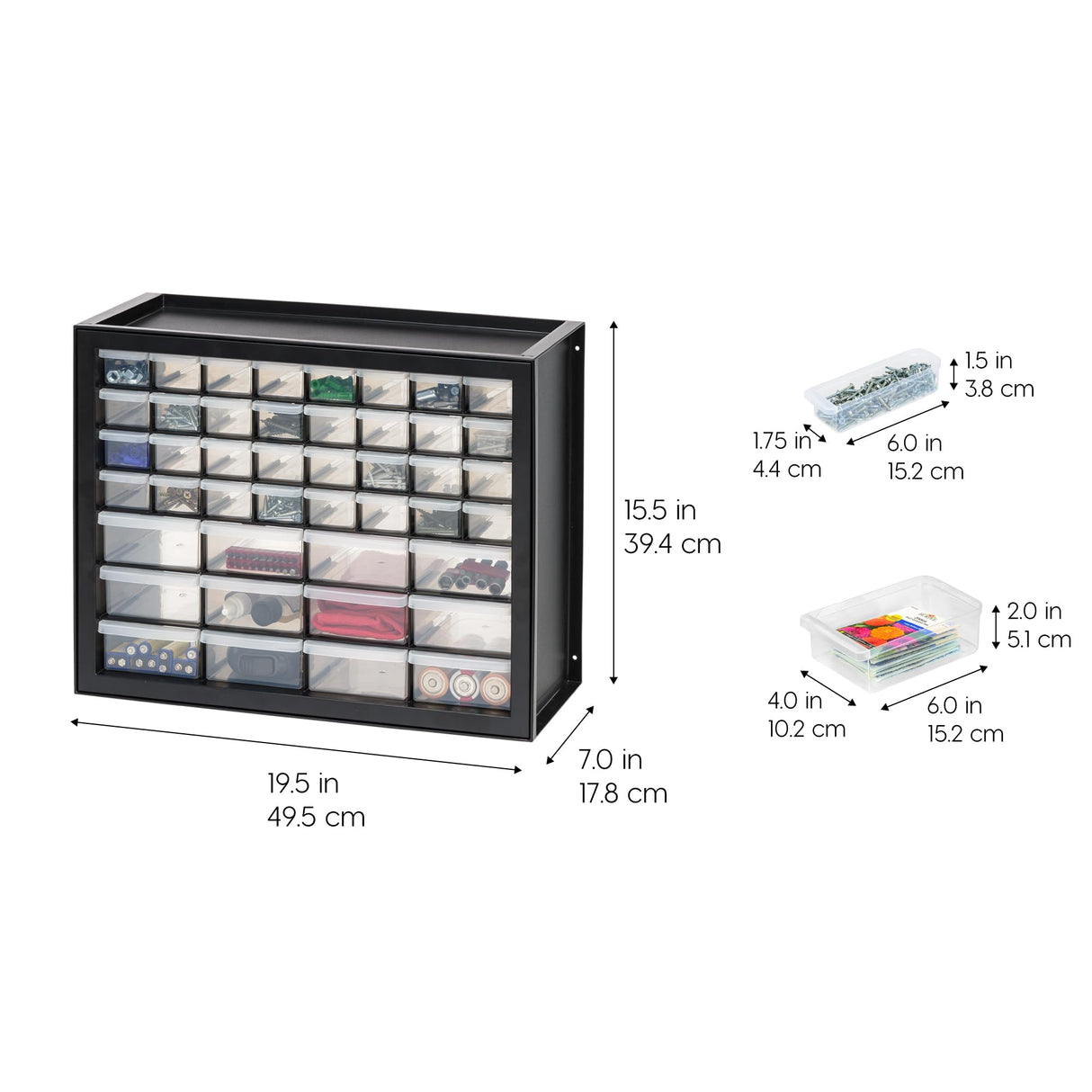 IRIS USA Small Parts Storage, Made in USA, Cabinet, 44-Drawer Organizer for Screws, Nuts, Bolts, Electronics, Hardware, Beads, Crafts, Building Bricks, Stackable Garage Storage – Black