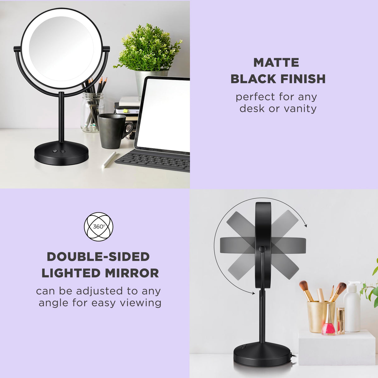 Conair Lighted Makeup Mirror, LED Vanity Mirror, 1X/10x Magnifying Mirror, Corded in Matte Black Finish