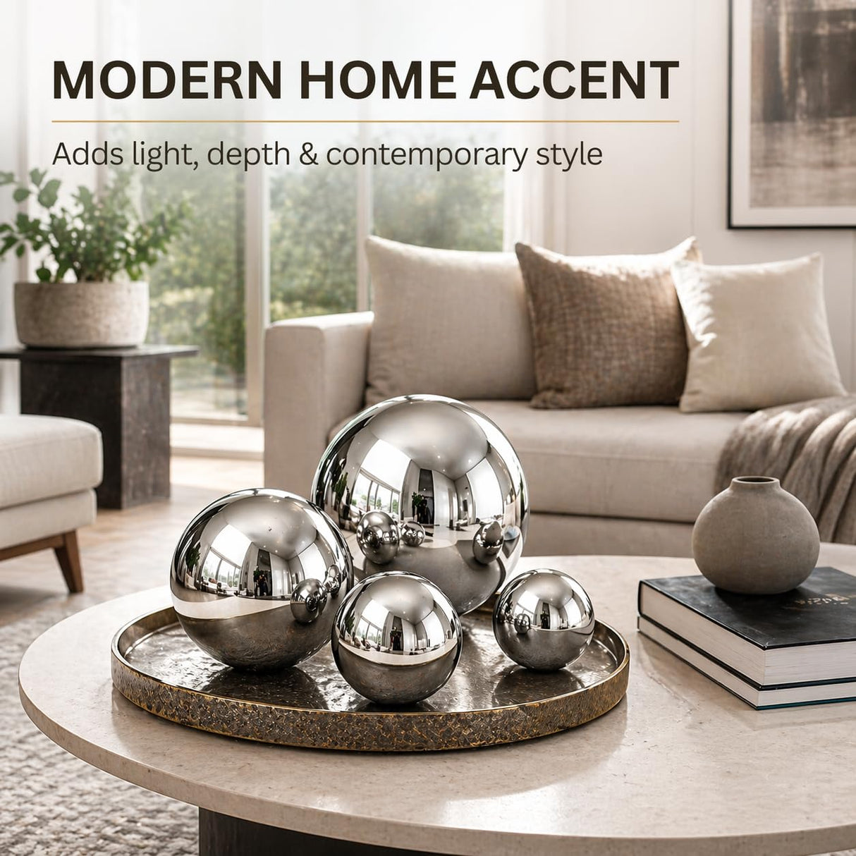Gazing Ball Garden Mirror Outdoor, Outside Decorative Globe Silver 5Pcs Mix