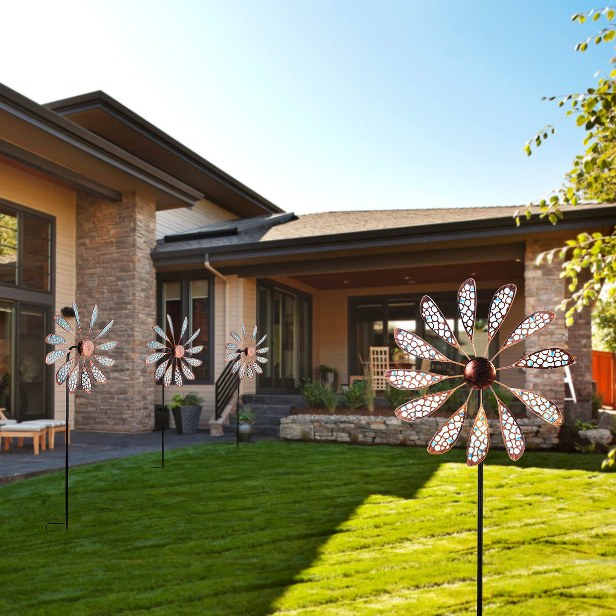 DREAMYSOUL Outdoor Wind Spinner 33" Metal Wind Sculpture Waterproof Fluorescence Wind Spinners for Garden Patio Lawn Decoration