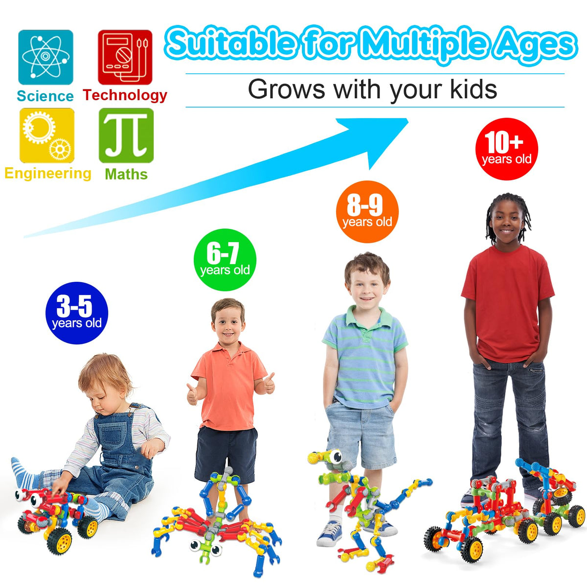 Qirptey Kids STEM Building Toys for 3 4 5 6 7 8+ Year Old Boy Birthday Gift