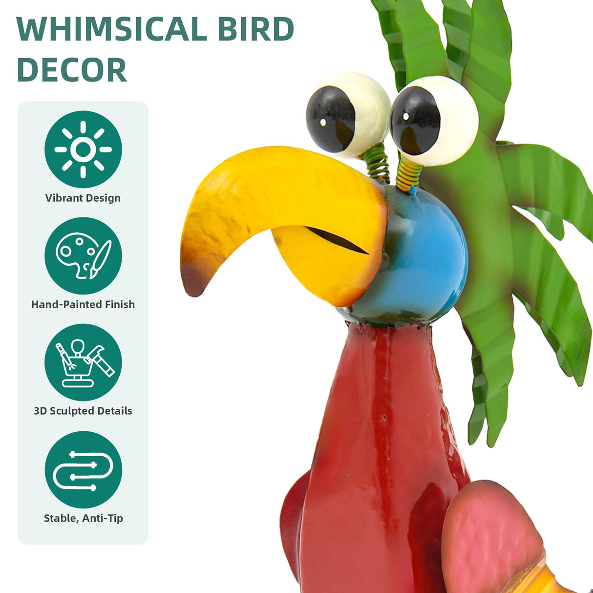 Ultym 19.7" Metal Parrot Yard Art, Outdoor Tiki Bird Sculpture